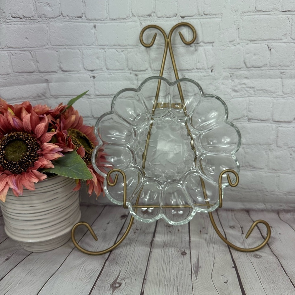 vintage princess hill fantasia egg oyster tray platter poinsettia etched center